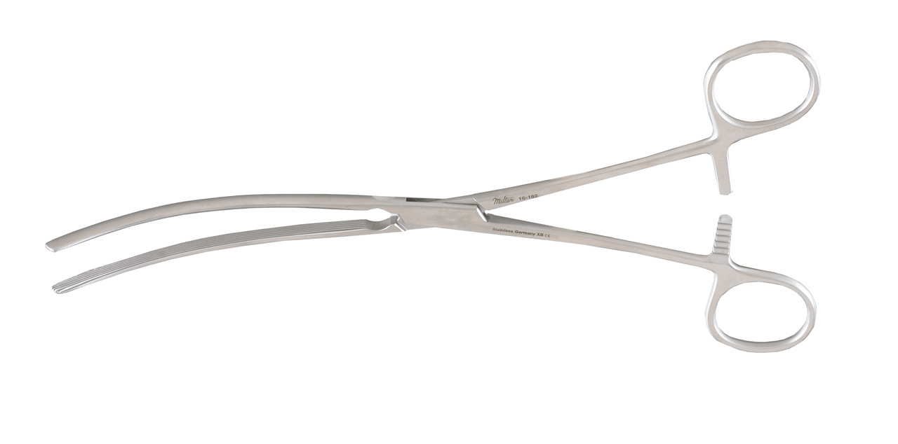 Doyen Intestinal Forceps, Diagonal Serrations, 9" (23.0 Cm), Curved